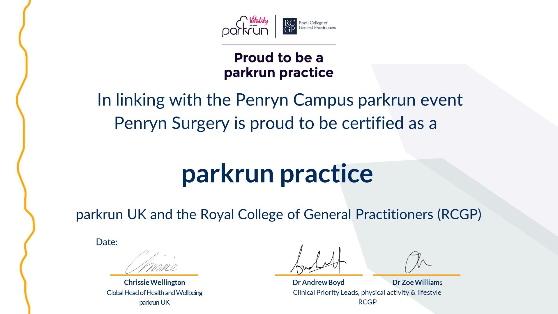 parkrun practice certificate